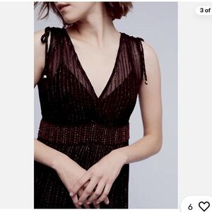 Anthropologie Floreat Dress Women’s 10 Annency Midi Sheer Tired EmbroideredDress